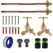 Brass Barbed Bib Tap BASIC Connection Kit x2 Garden Hose Pipe Hose Connector Set