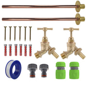 Brass Barbed Bib Tap BASIC Connection Kit x2 Garden Hose Pipe Hose Connector Set