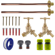 Brass Barbed Bib Tap BASIC Connection Kit x2 Garden Hose Pipe Hose Connector Set