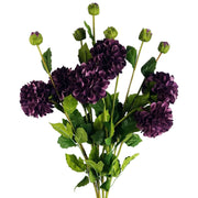 Pack of 6 x 75cm Artificial Dahlia PomPom Flower Stem Purple - Premium Quality