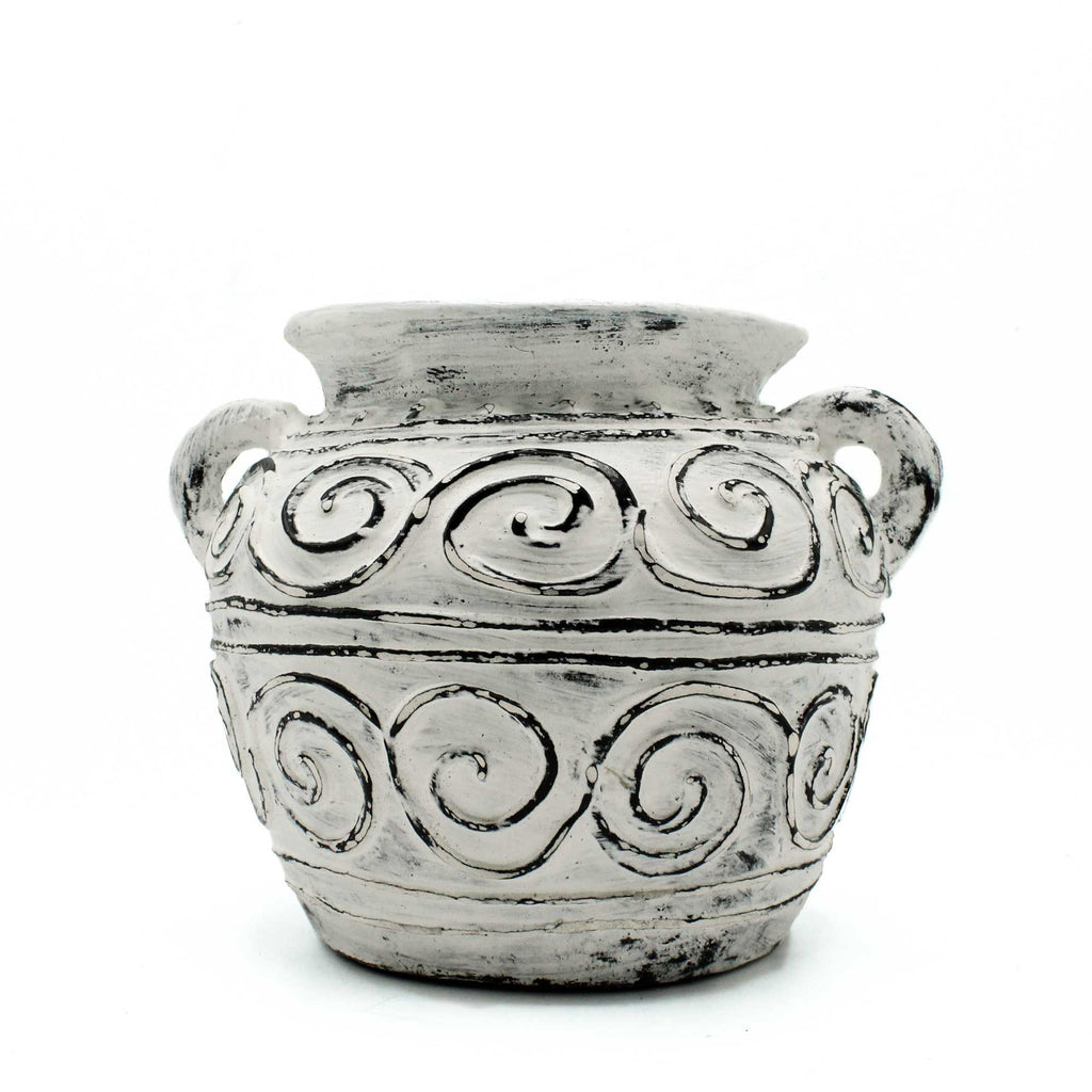 Greek Clay Plant Pot With Handles - Cream 15cm