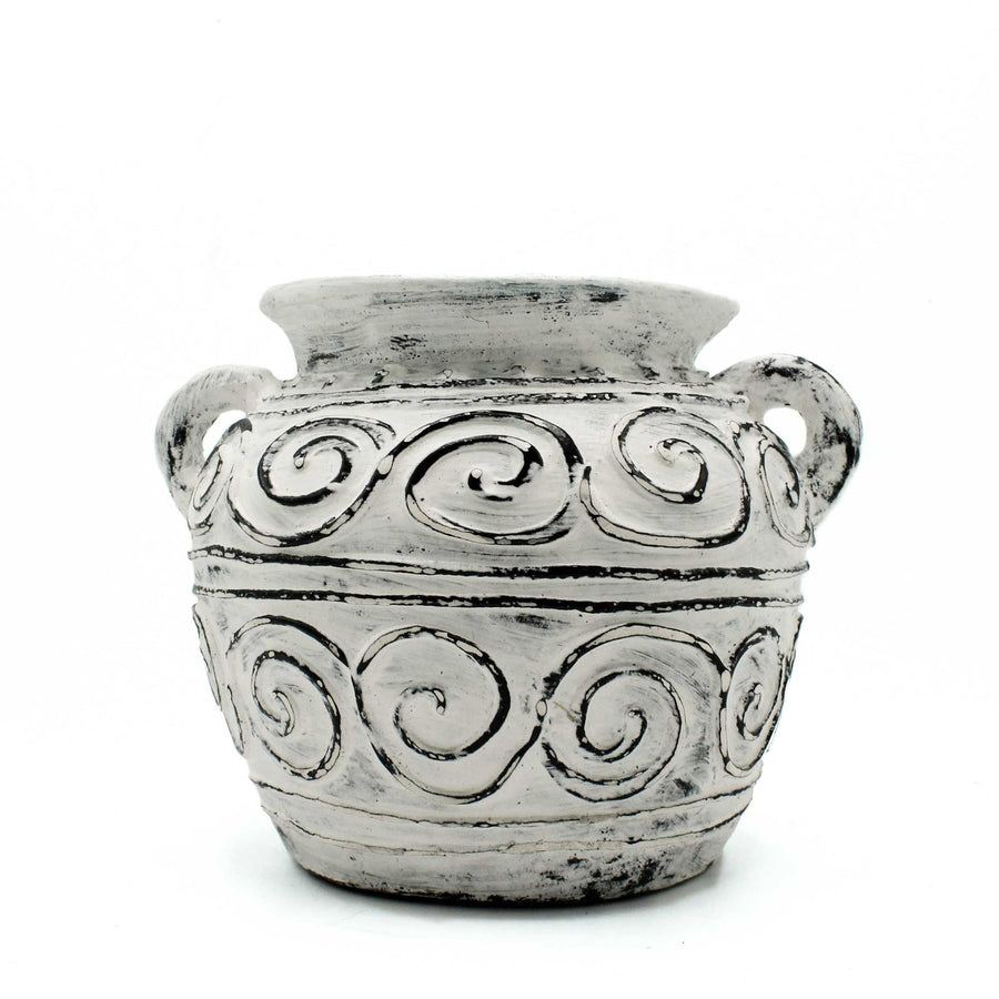 Greek Clay Plant Pot With Handles - Cream 15cm