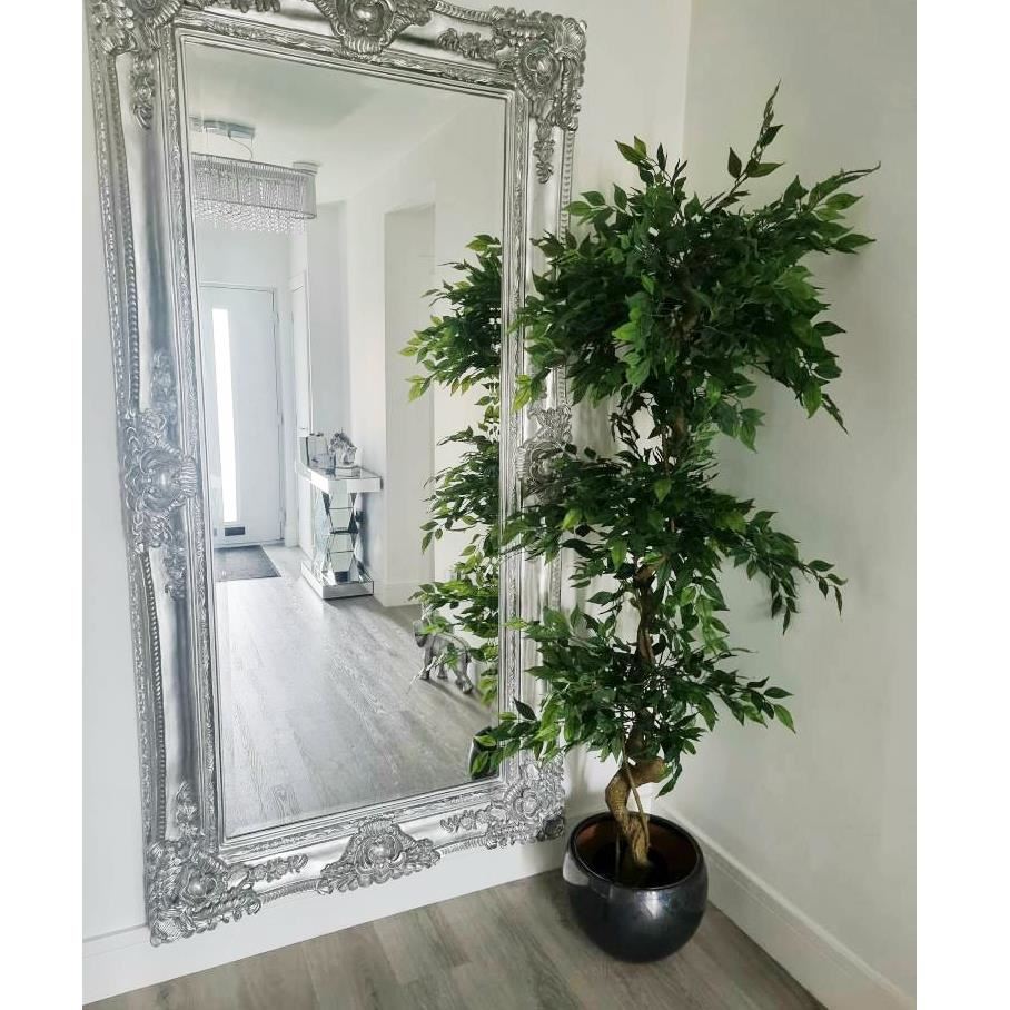 180cm Artificial Twisted Trunk Fruticosa Ficus Tree Triple Ball Topiary 1984 Leaves Silver Metal Planter - Premium Quality