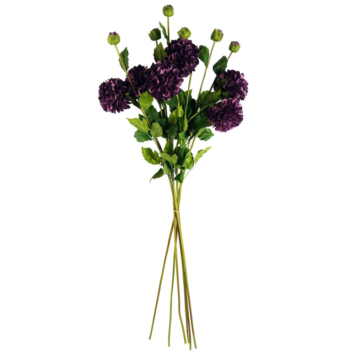 Pack of 6 x 75cm Artificial Dahlia PomPom Flower Stem Purple - Premium Quality