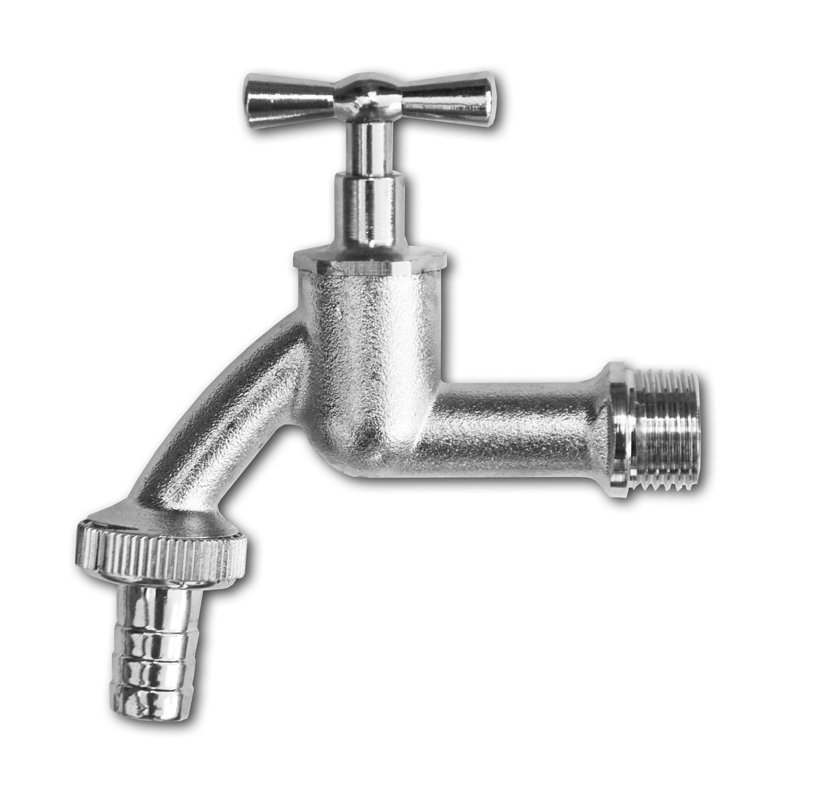 Garden Bib Tap Brass Nickle Plated 1/2in BSPM Inlet Plastic Barb Water Connector