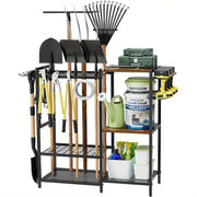 Garden Tool Rack with Wooden Shelves