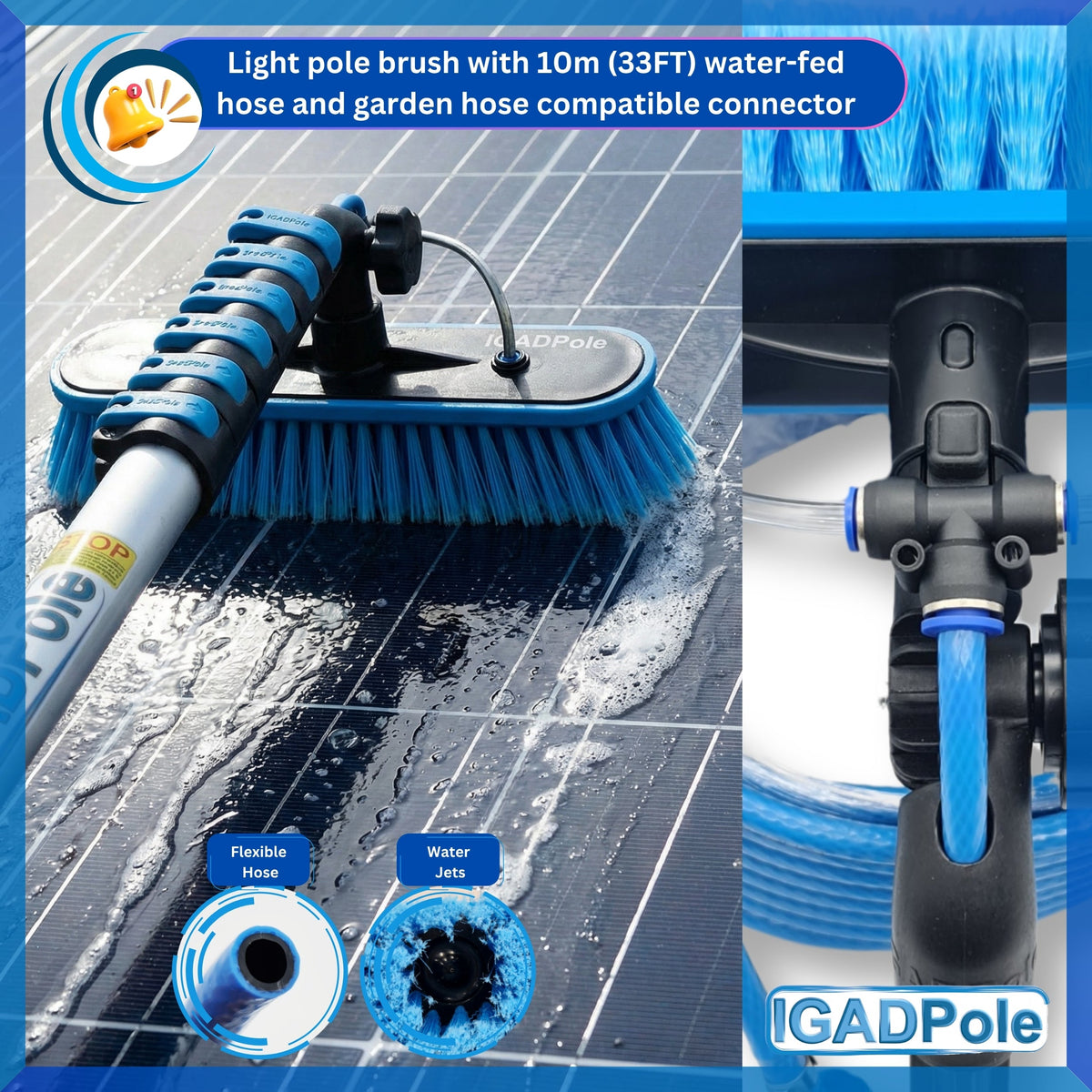 IGADPole 9m (30ft) Water-Fed Pole Cleaning Kit – Includes Water-fed Brush, Cobweb & Microfibre Duster, Soap Dispenser & Hose Tap