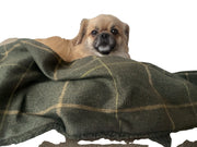 Arlo Forest Green Check Dog Blanket – Luxury Reversible Lambswool Sherpa Throw