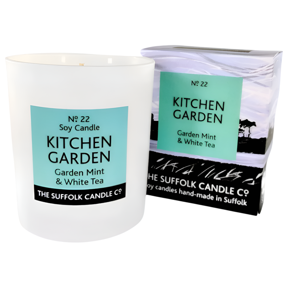 KITCHEN GARDEN - Garden Mint and White Tea - handmade soy candle - 200g - white glass