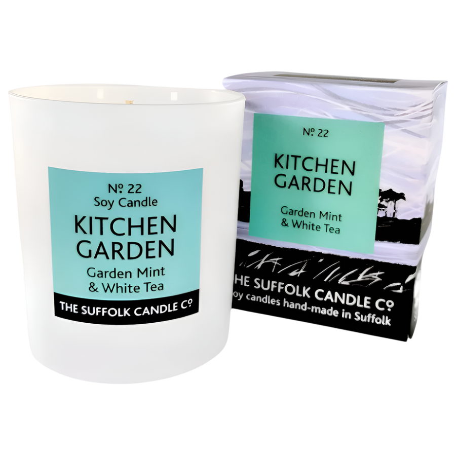 KITCHEN GARDEN - Garden Mint and White Tea - handmade soy candle - 200g - white glass