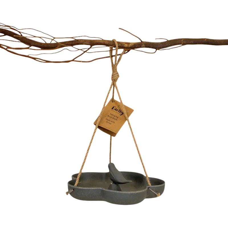 Earthy Anthracite Bamboo Hanging Bird Bath/Feeder