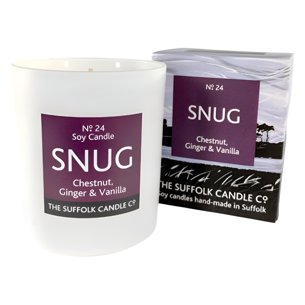 SNUG - Chestnut, Ginger and Vanilla - handmade soy candle - 200g - white glass