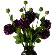 Pack of 6 x 75cm Artificial Dahlia PomPom Flower Stem Purple - Premium Quality