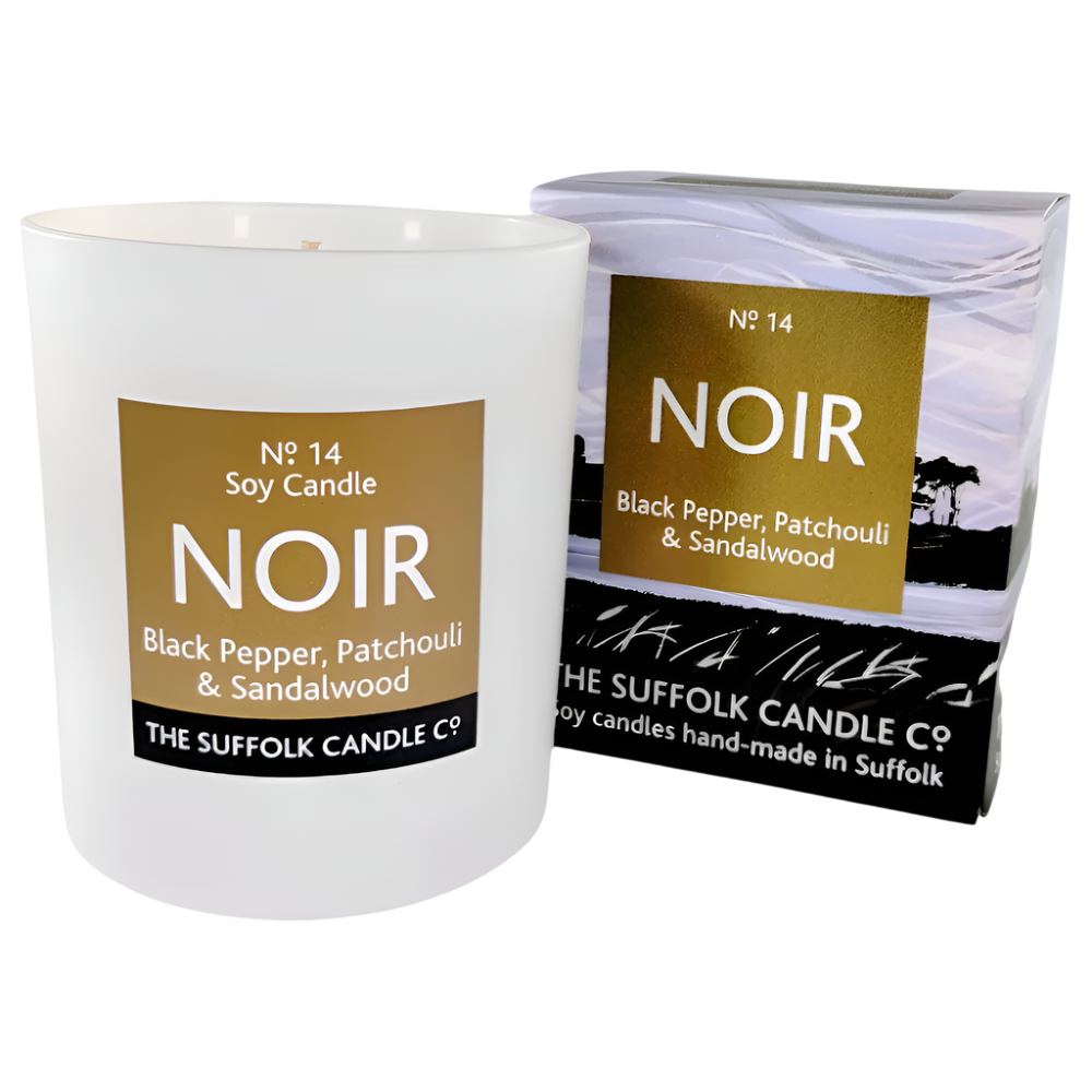NOIR - Black Pepper, Patchouli and Sandalwood - handmade soy candle - 200g - white glass