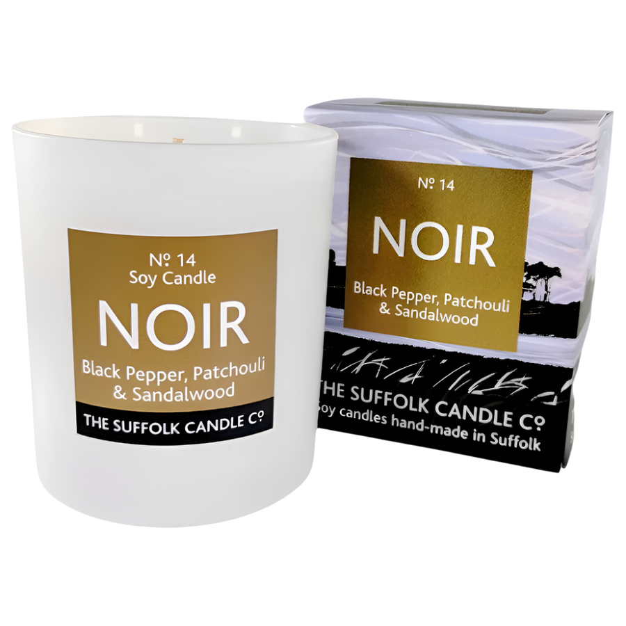 NOIR - Black Pepper, Patchouli and Sandalwood - handmade soy candle - 200g - white glass