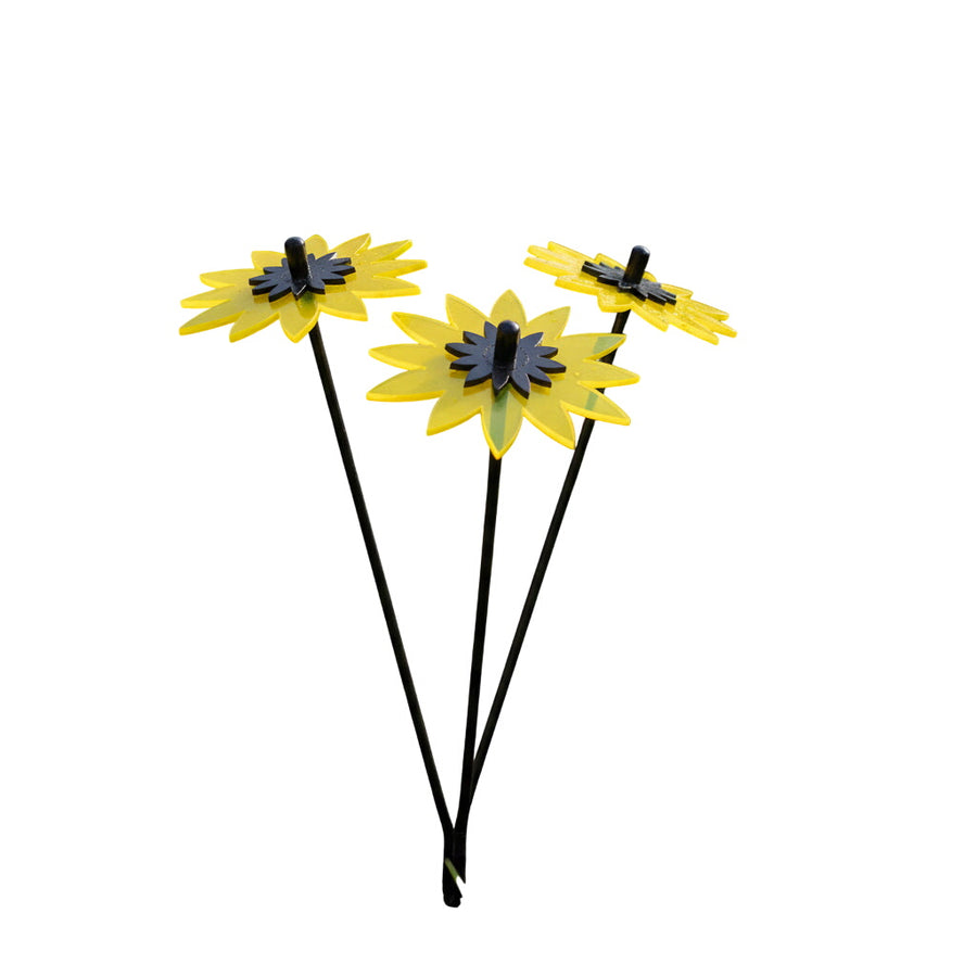 SunCatcher Fluorescent Sunflower Garden Stakes – Set of 3 Outdoor Garden Ornaments