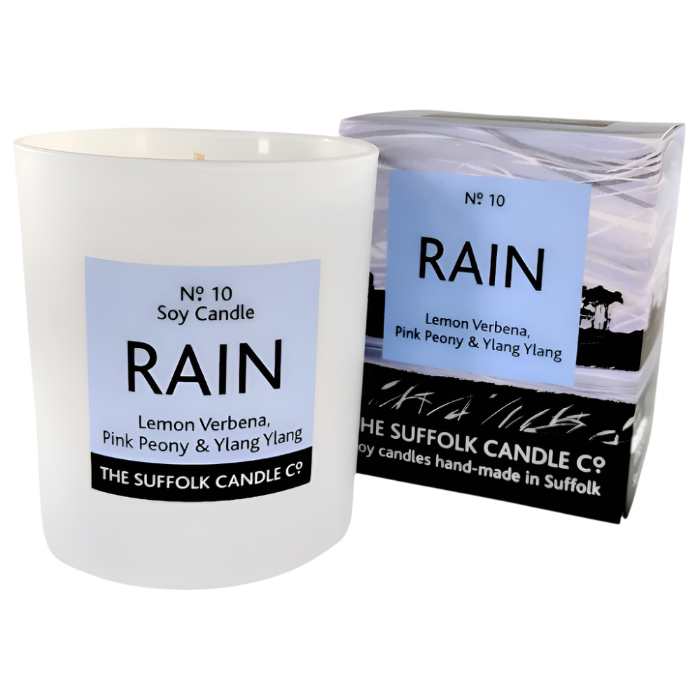 RAIN - Lemon Verbena, Pink Peony and Ylang Ylang - handmade soy candle - 200g - white glass