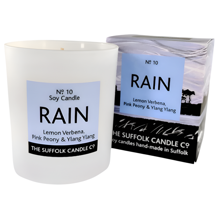 RAIN - Lemon Verbena, Pink Peony and Ylang Ylang - handmade soy candle - 200g - white glass