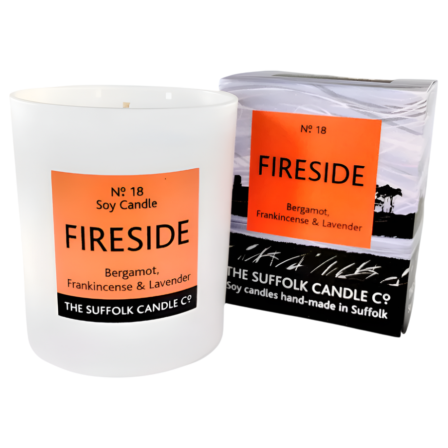 FIRESIDE - Bergamot, Frankincense and Lavender - handmade soy candle - 200g - white glass