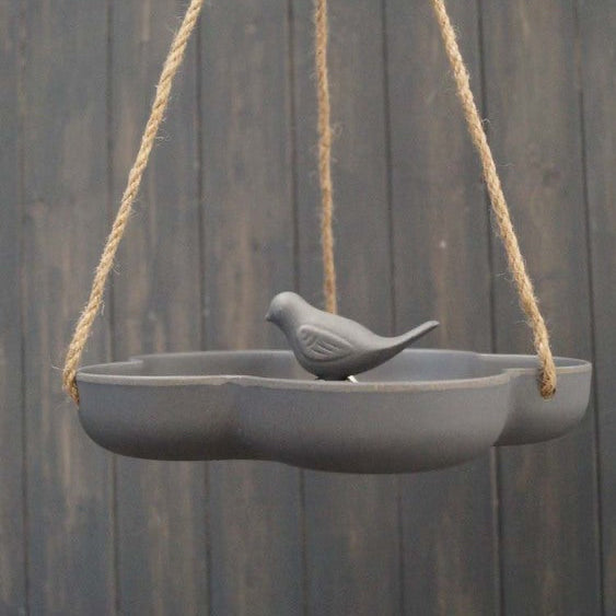 Earthy Anthracite Bamboo Hanging Bird Bath/Feeder